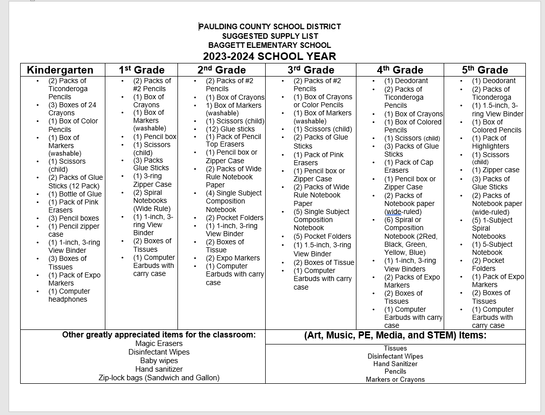  Supply List 2023-2024